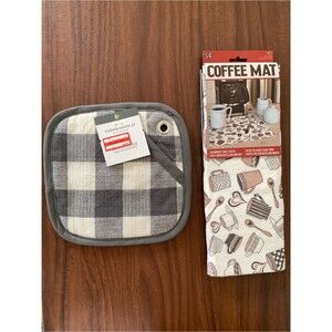 Threshold Gray and Cream Buffalo Check Pot Holder with Coffee Mat